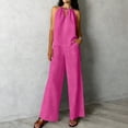 thumbnail image 2 of Fewfanhot Womens Sets 2 Piece Outfits Cotton Linen Halter Top & Wide Leg Pants Set, Casual Summer Two-Piece Outfit, Soft & Comfortable Lounge Wear, 2 of 9