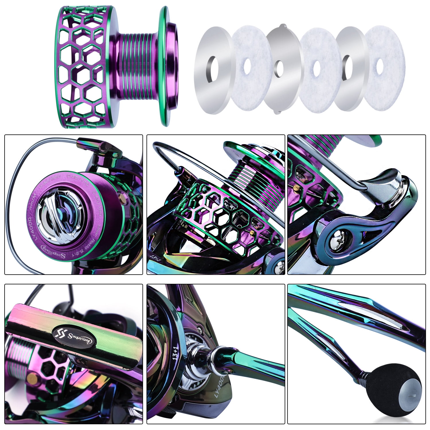 SALE]Sougayilang Colorful Fishing Reel 13 +1 BB Light Weight Ultra Smooth  Powerful Spinning Reels 