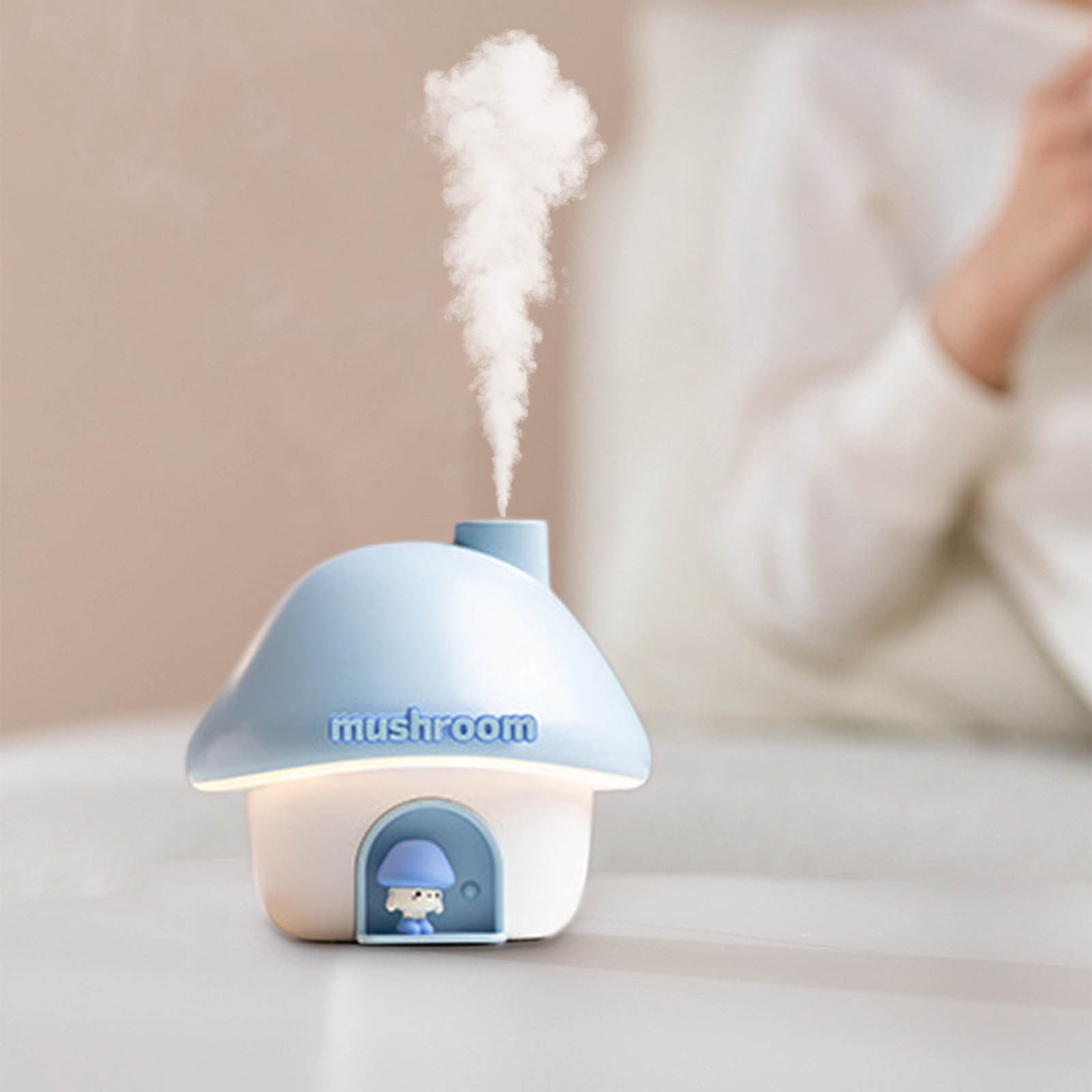 Kingfansion Cute Mushroom House Humidifier, 300ml Small Cool Mist Humidifers, USB Rechargeable Mini Portable Air Humidifer with Night Light, 7 Color Gradient Light for Bedroom Desk