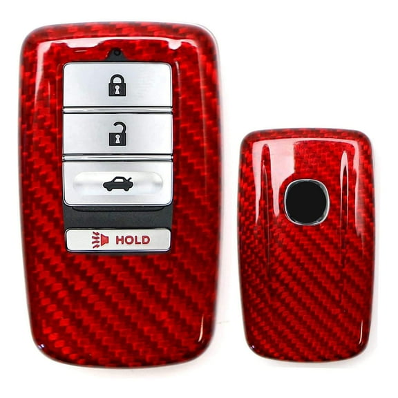 Real/Genuine Gloss Red Carbon Fiber Key Fob Cover, For Acura ILX RLX TLX RDX MDX Keyless Smart Key