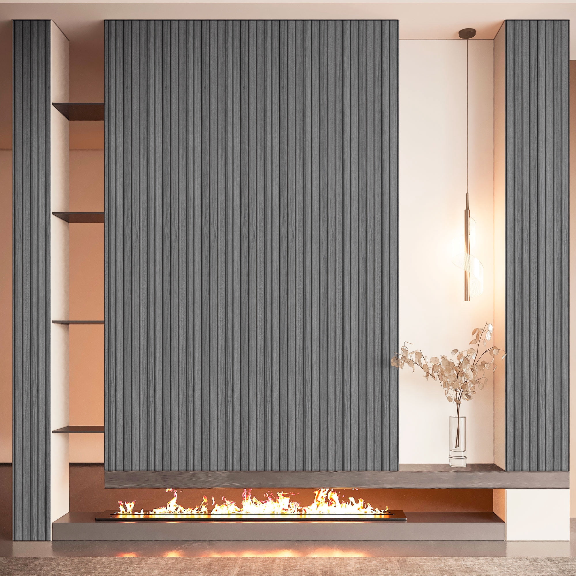 6PCS 94.49'' x 7.44'' MDF Slat Wall Paneling for Interior Decor and Ceiling Decoration, 3D Wood Decorative Wall Panels,Ash