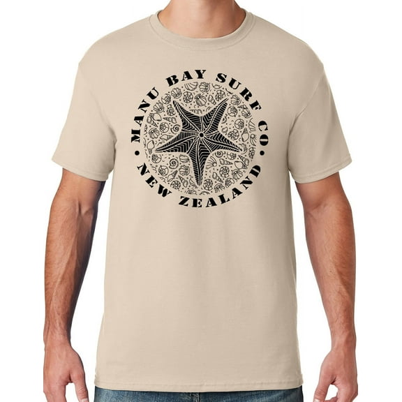 Mens Manu Bay Surf Company BLACK STARFISH T-shirt, Small Sandstone