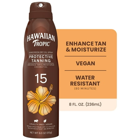 Hawaiian Tropic Protective Tanning Sunscreen, SPF 15, Dry Oil Spray, 6 oz