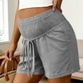 thumbnail image 2 of qelini Stretch Maternity Shorts Plus Size High Rise Smocked Soft Imitation Linen Cotton Belly Support Pants, 2 of 9