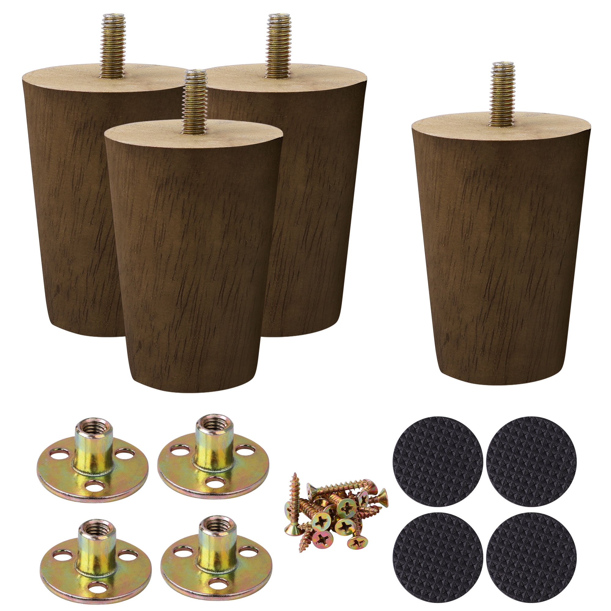 4x WOODEN FURNITURE FEET LEGS WITH BRASS CASTORS FOR SOFAS CHAIRS SETTEES M8 