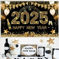 thumbnail image 5 of EspañolBanner de Feliz Año Nuevo, Fondo Grande Dorado de Feliz Año Nuevo 2025 Decoración de Nochevieja Suministros para Fiestas Reloj de Fuegos Artificiales Negro, 5 of 5