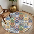 thumbnail image 2 of Round Rugs 8Ft, Vintage Mediterranean Round Area Rug Washable Indoor Throw Carpet, Blue and Yellow Tiles Texture Large Non Slip Circle Rug for Kids Room RV Home Decor Aesthetic, 2 of 8