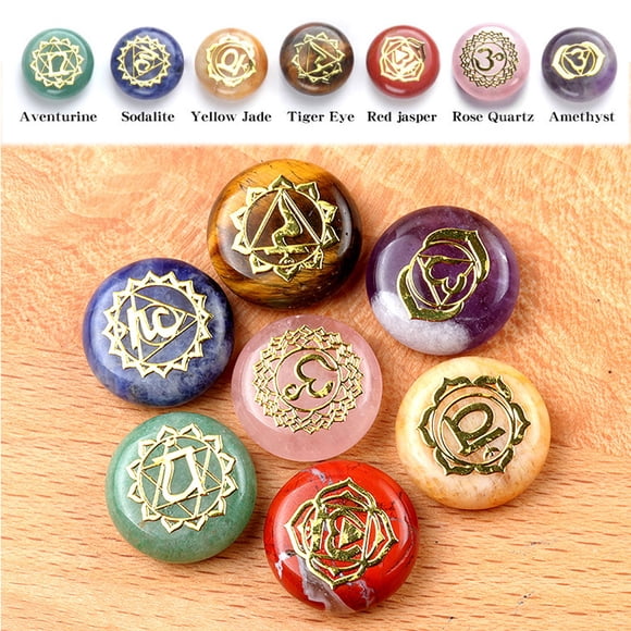 Zenithome Ensemble de Quartz Cristal Naturel, 7 Pcs, pour Cadeau de Guérison Yoga, Rond Sculpté & Taille 18mm