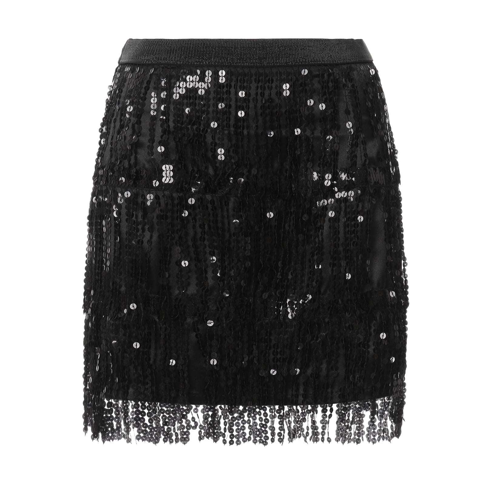 Gupgi Women Sequins Fringe Skirt, Glitters Tassel Mini Skirt for