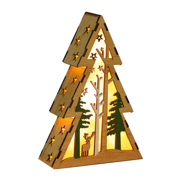 Noche De Madera Forma De Árbol De Navidad Adornos De Escritorio Luminosos Decoraciones De Navidad Led Yuarrent HA043957-03
