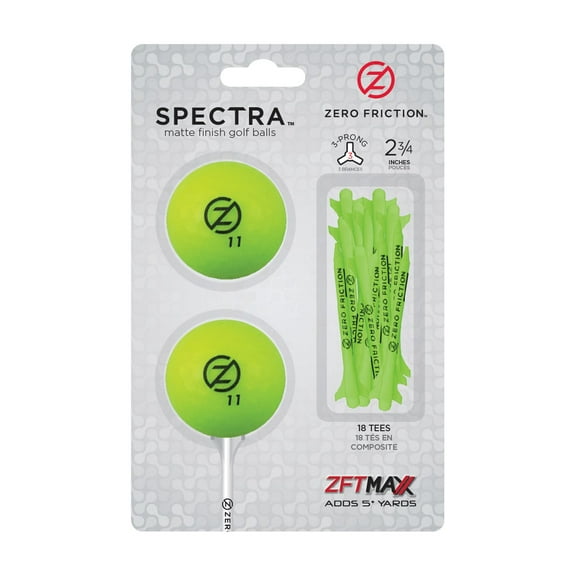 Zero Friction Spectra 2 Ball/Biocomposite 2.75 inch Tee Pack, Neon Lime