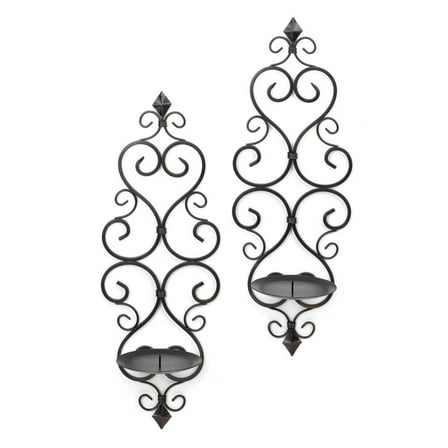 Set of 2 Black Fleur-De-Lis Candle Wall Sconces 15.5"