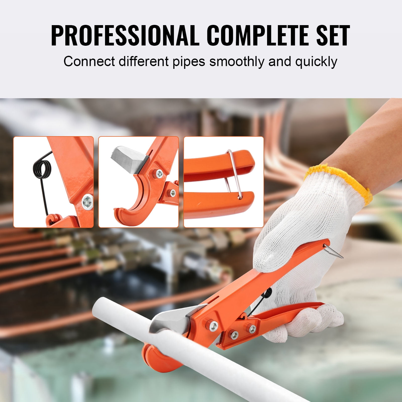 SKYSHALO Pipe Tube Expander, 1/2", 3/4", 1" OD Manual Lever PEX Tubing Expander, PEX Tools Expander with 3 Expander Heads, Pipe Cutter, Grease for PEX Tube and Copper Pipe