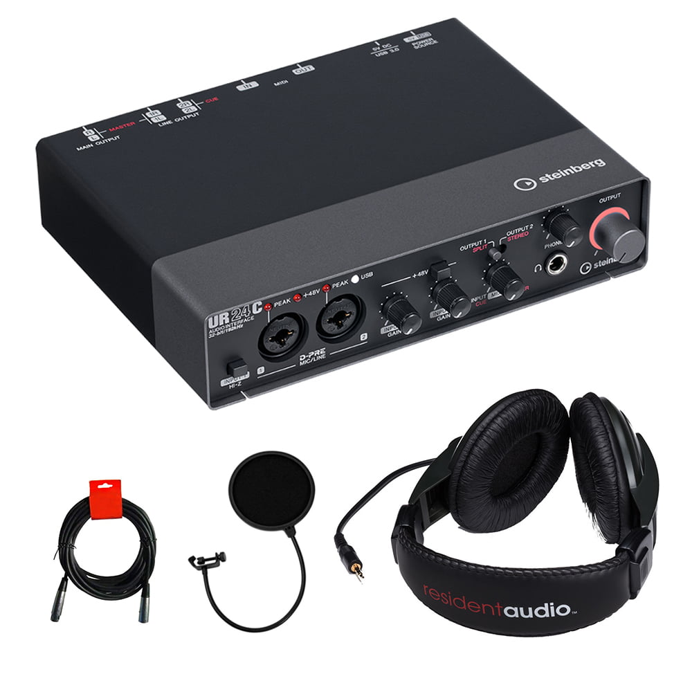 Steinberg 2x4 USB Gen 3.1 Audio with Stereo Headphones, Pop Filter & XLR-XLR Cable Bundle -