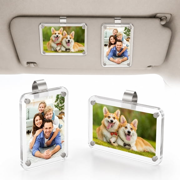 2 Pack Car Visor Picture Holders Clip Photo Frame Acrylic Magnetic Display Pictures Frames for Cars Sun Visor Personalized Memorial Presents for Mother Dad Friends Transparent 2.5 × 3.7 inch