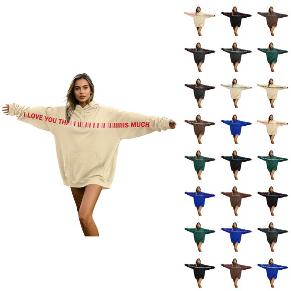 Men Women Oversized Hoodies 2026 Casual Long Sleeve Valentines I Love You This Much Sweatshirt with Pockets for Couples
