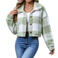 thumbnail image 5 of Tqcoqu Women's Plaid Jackets Long Sleeve Button Front Lapel Fuzzy Fashion Warm Winter Cropped Sherpa Coat, 5 of 8
