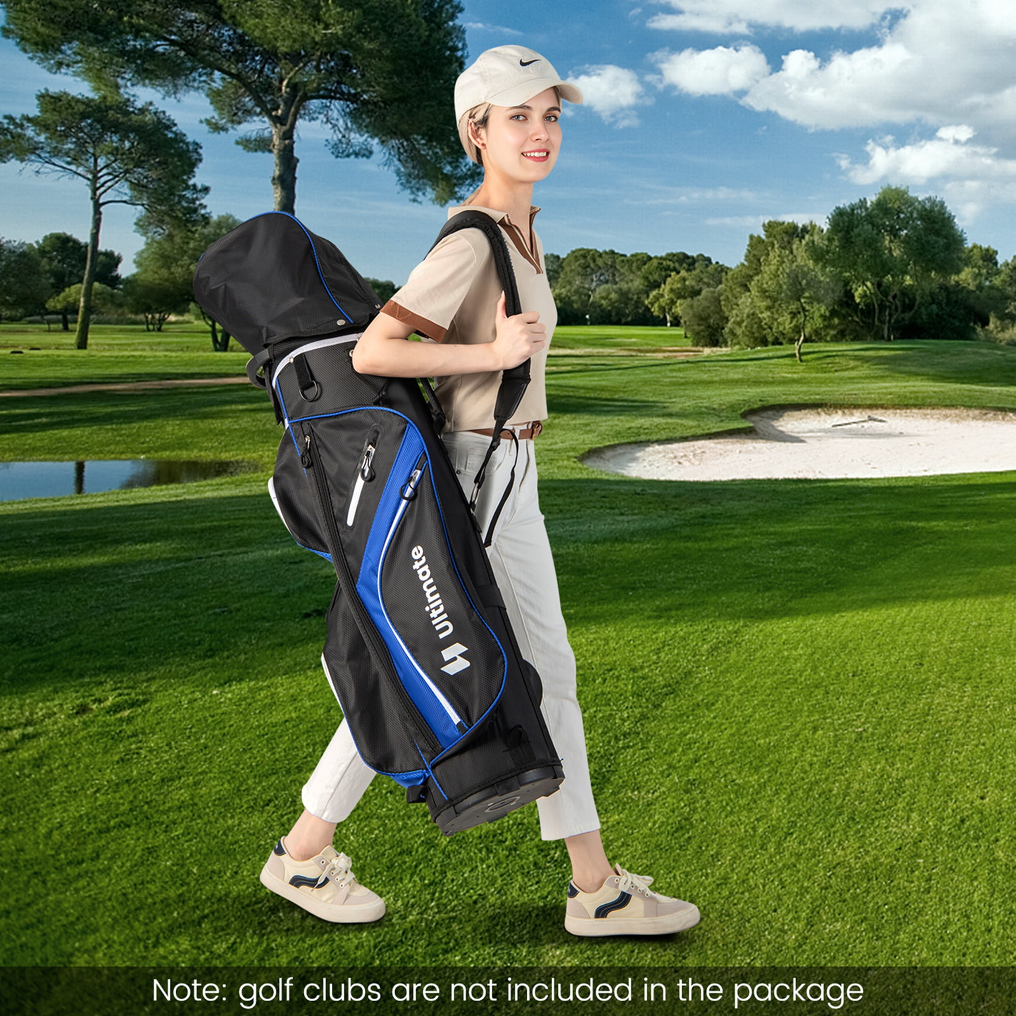 Costway Lightweight Golf Cart Bag with 14 Way Top Dividers 9 Pockets Rain Hood Cooler Bag Blue