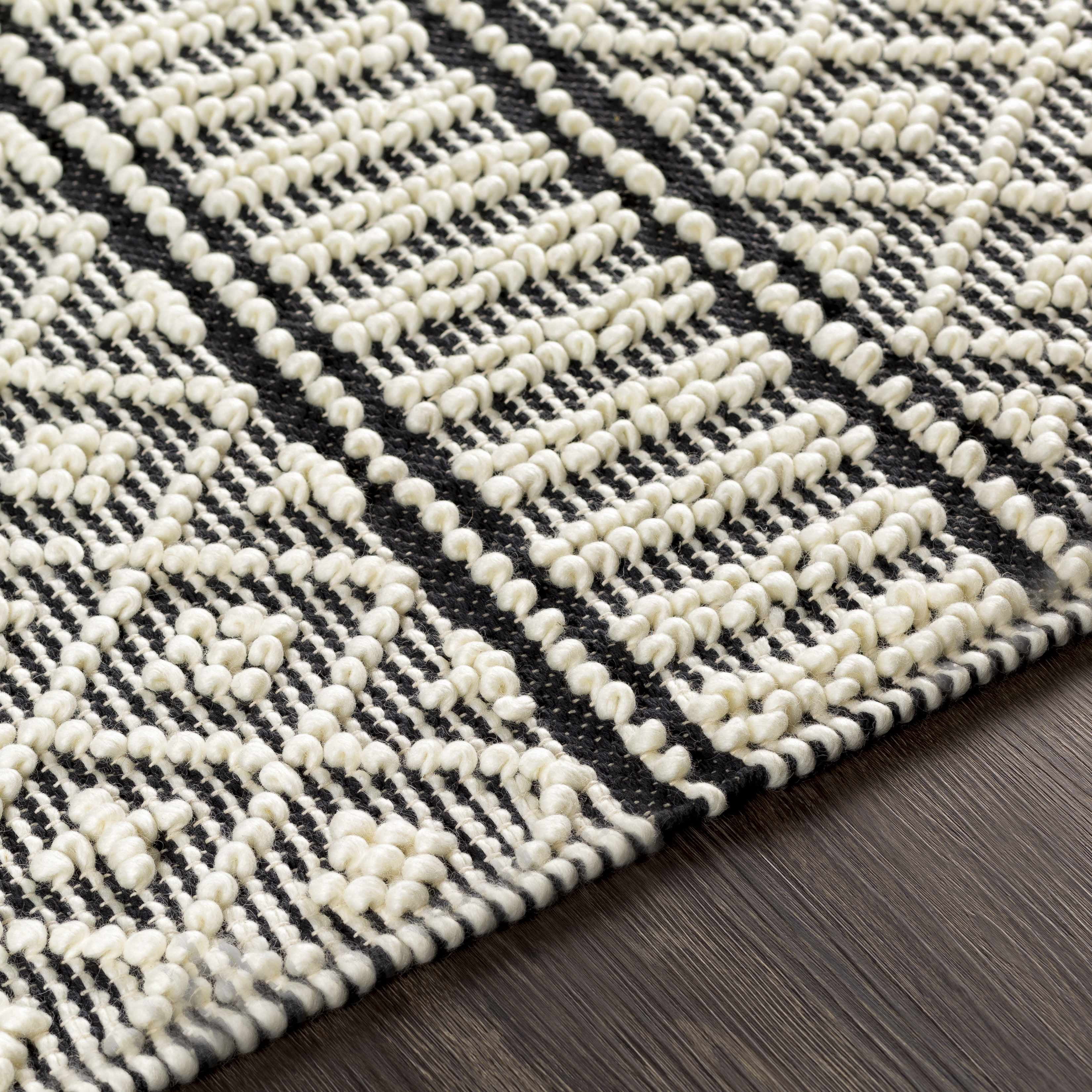 Hauteloom Leon Boho Moroccan Farmhouse Living Room Bedroom Wool Area Rug - Trellis Handmade Bohemian Carpet - Black, White - 8' x 10'