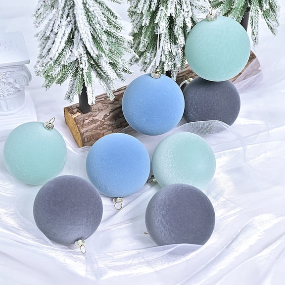 Summercome 12ct Velvet Christmas Balls, Flocked Christmas Tree Ball Ornaments, Frosted Shatterproof Xmas Decorative Hanging Ornaments, 2.36 Inch, Perfect for Xmas Holiday Party, Gray-Blue-Green