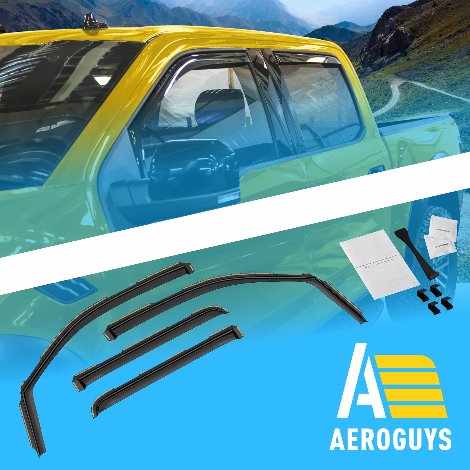 AEROGUYS in-Channel Window Deflectors Extra Durable Window Visors Rain Guards Fit for Ford F-150 2015-2020 SuperCrew, Sun Visors, Wind Deflectors, Vent Visors, Truck Accessories - 4pcs. AG0047