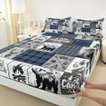 thumbnail image 3 of jejeloiu Happy Camping Twin Sheet Sets,Safari Bear Deer Twin Fitted Sheet,Blue Gray Check Flat Sheet For Kids,Microfiber Bedroom Decor,3pcs, 3 of 7
