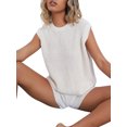 thumbnail image 5 of Qiylii Women Solid Color Outfits, Loose Round Neck Knit Tops + Shorts, 5 of 7