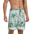 thumbnail image 2 of Kdxio Chinoiserie Floral Palm Tree Print Mens Sleep Shorts Bottoms Soft Comfy Pajama Wear Pants with Drawstring Pockets, 2 of 7