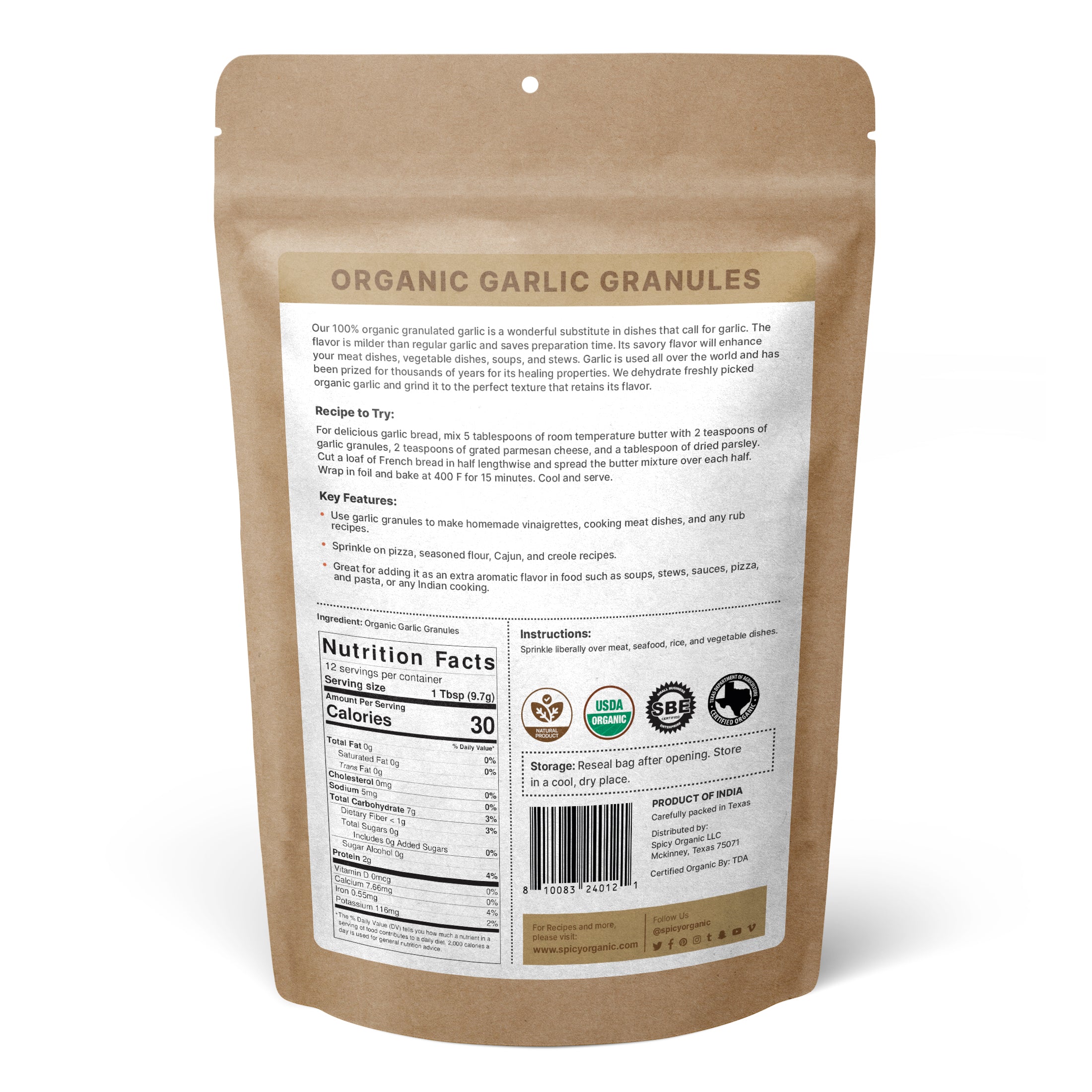 Organic Garlic Granules: Add Rich Garlic Flavor to Your Cooking with 100% Natural and Non-GMO Garlic Powder - image 2 of 6