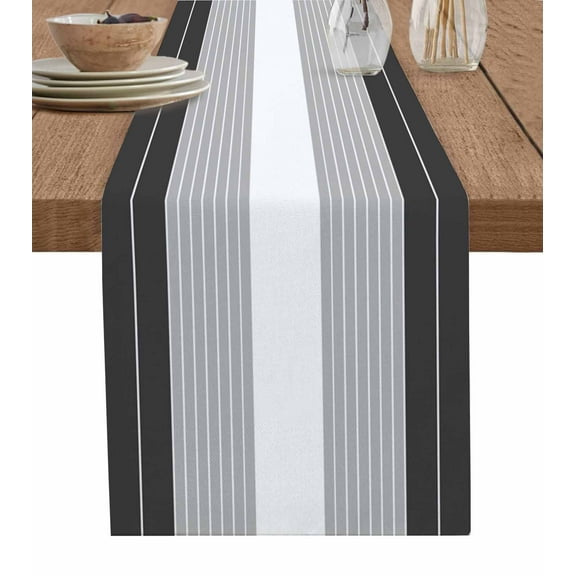 Hokiten Table Runners 60 Inches Long Dress Scarves, Black Grey Stripe Farmhouse Kitchen/Dining Table Runner, Small Coffee Tablerunners, Modern Art Horizontal Striped 13x60 Inch