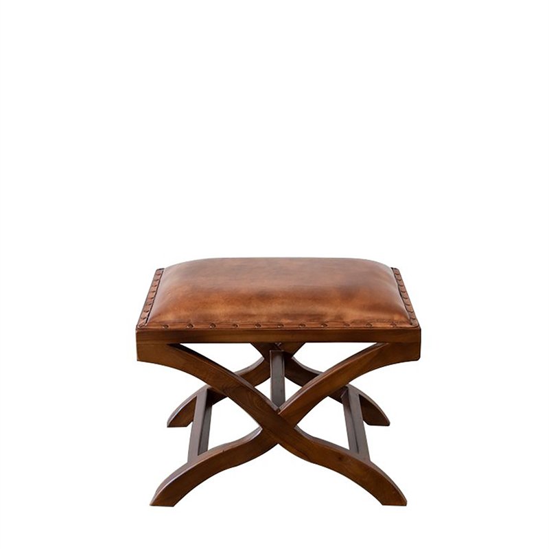 Pemberly Row MidCentury Modern Square Solid Wood Ottoman in Tan