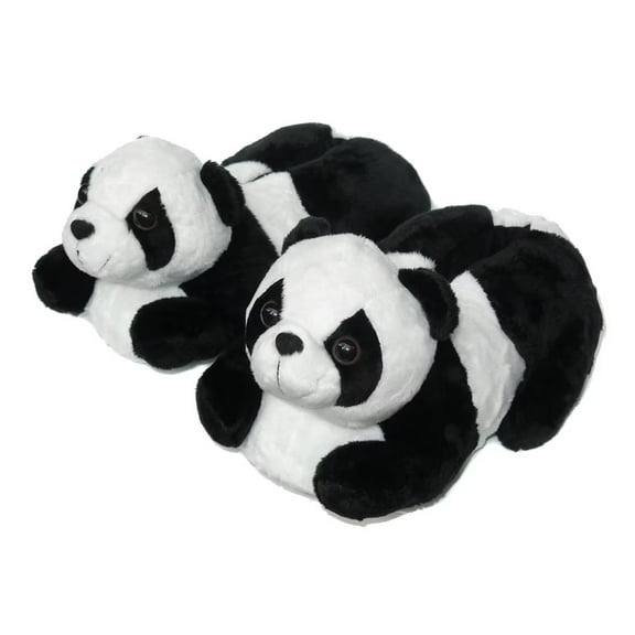 Onmygogo Indoor Fuzzy Winter Animal Panda Plush Slippers for Women and Men(Women Size 7-9, Black)