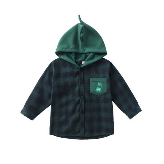 Toddler Baby Boys Clothes Multicolour Hooded Button Long-Sleeved Shirt