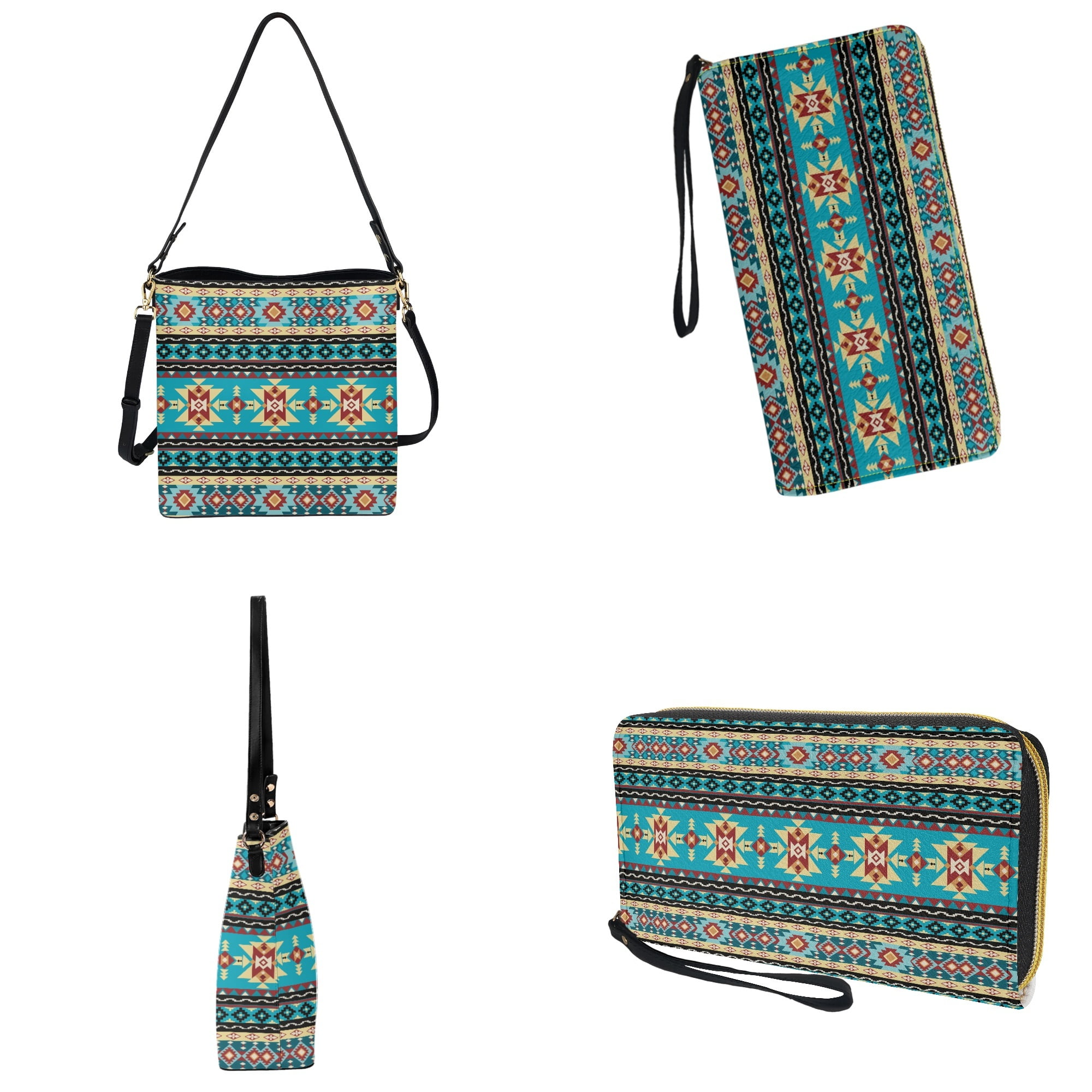 ZUXONGSY Aztec Tribe Print Multifunctional 2 Pcs Bucket Bag Purse Set for Women, Multipurpose Leather Crossbody Handbag with Wrist Wallet for Daily Use Travel