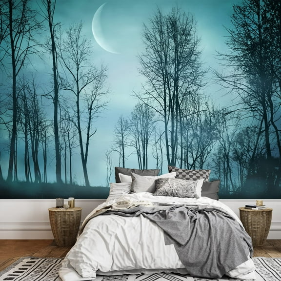 wall26 - Night Forest in Vintage Background - Removable Wall Mural | Self-Adhesive Large Wallpaper - 100x144 inches