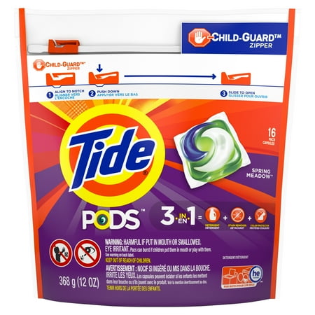 Tide PODS Liquid Laundry Detergent Pacs, Spring Meadow, 16 count