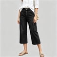 thumbnail image 2 of Yyeselk Cropped Jeans for Women Casual High Waisted 4 Button Down Straight Wide Leg Pants Loose Fit Cargo Denim Pants with Multi Pockets Black XL, 2 of 6