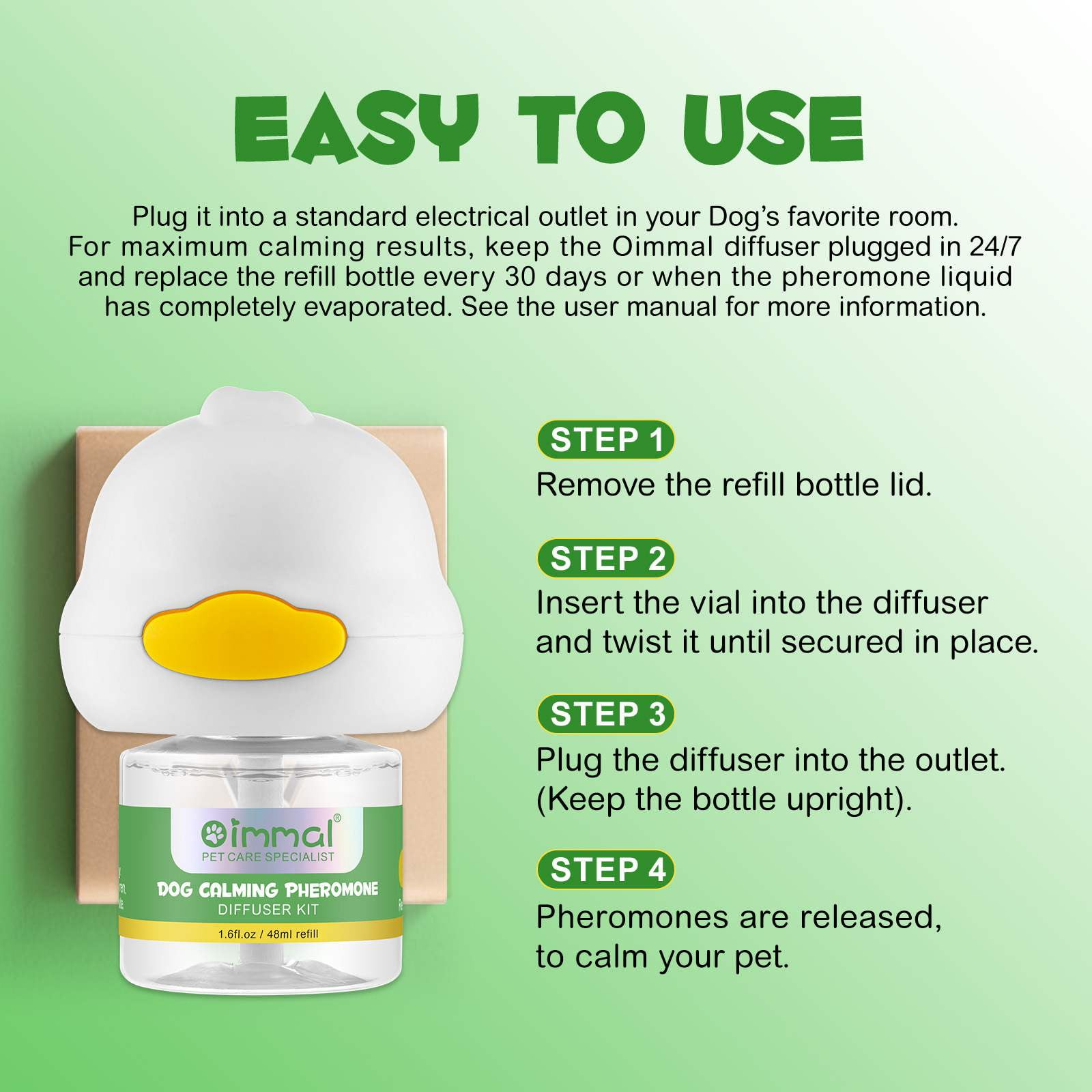 (3 Pack)Oimmal Dog Calming Pheromone Diffuser, 2in1 Plug-In Diffuser & 4.8fl.oz, (90 Day)