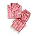 thumbnail image 5 of Bovxnpu Womens Pajamas Set Loungewear Striped Lace V Neck Long Sleeve Top with Long Pants Set Sleepwear, 5 of 6