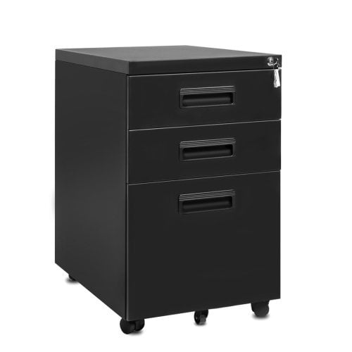3 Drawer Mobile Metal Letter File Cabinet Storage Organization With Lock Fully Assembled Except Casters Home Office Portable Filing Black Plastic Handle Com 3 Drawer Mobile Metal Letter File, Portable File Cabinet With Handle