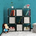 thumbnail image 3 of Black 3-Tier 9-Cube Storage Organizer - Steel & Waterproof Fabric Shelves for Bathroom, Kitchen, Office, 3 of 9