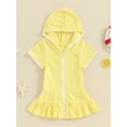 thumbnail image 3 of Jxzom Kids Little Girl Swim Cover Up Dress Toddler Zip-Up Hoodie Beach Pool Bathing Suit Robe Terry Swimsuit Coverup, 3 of 7