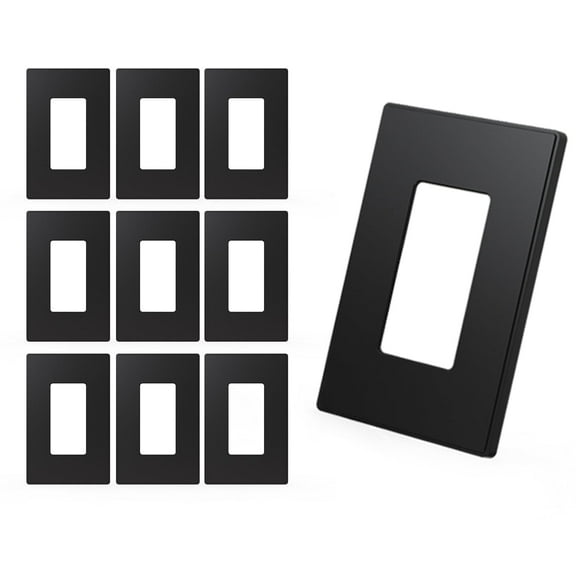 1-Gang Screwless Decorative Wall Plates, Mid-Size Unbreakable Thermoplastic Faceplate Cover for Decorator Receptacle Outlet Switch, UL Listed (10-Pack, Black)