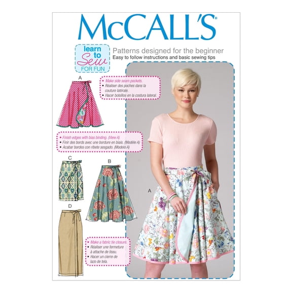 McCalls Ladies Easy Sewing Pattern 7129 Wrap Over Tie Skirts, Size 16-24