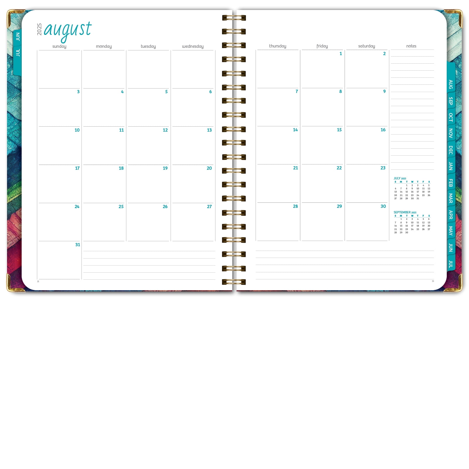 Academic Year 2025-2026 Planner, June 2025 - July 2026, 8.5"x11" Daily Weekly Monthly Planner Yearly Agenda, Hardcover, Bookmark, Pocket Folder and Sticky Note Set (Rainbow Oak)