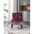 thumbnail image 3 of Hassch Velvet Accent Chair, Upholstered Armless Side Chair for Living Room, Modern Lounge Chair with Tufted Back and Rolled Edge Design, Comfy Reading Chair with Solid Rubber Wooden Legs, Purple, 3 of 9