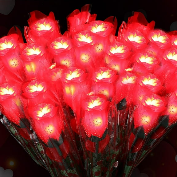 BlinkL 12 Pcs Red Rose Flowers Lights Valentines Day Glowing Artificial Silk Rose Flowers Single Stem Lighted Fake LED Rose Bouquet Faux Realistic Rose for Wedding Birthday Bridal Shower Decor