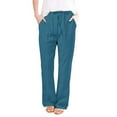 thumbnail image 2 of Tuphregyow Women's Trousers Clearance Solid Breathable Classic Cotton Linen Straight Leg Casual Pants Trendy High Waist Drawstring with Pockets Leisure Lightweight New Style Blue S, 2 of 5