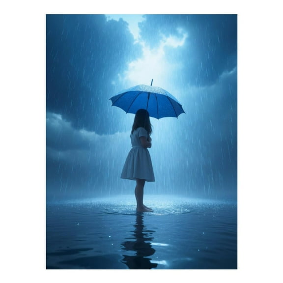 Diamond Art Kits for Adults - Blue Umbrella Rainstorm Reflection 5d Diamond Painting for Adults, Diamond Art for Adults Beginners, Frameless Diamond Painting Kits for Adults for Home Wall Decor