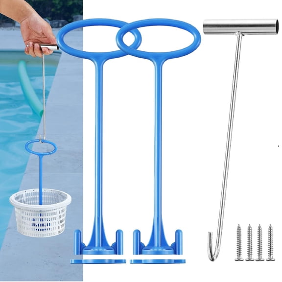 Yhmxh 2 PCS Pool Skimmer Basket Handle, Universal Skimmer Basket Hook Tool with Handle for Inground Above Pool Debris Removal, Keeps Hands Clean and Safe(2 Pieces)